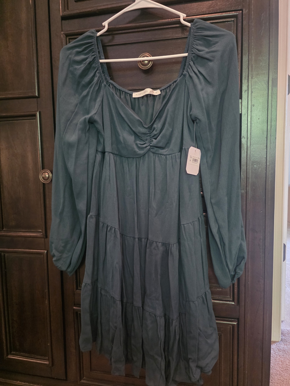 Altar'd State Hunter Green Tiered Long Sleeve Dress